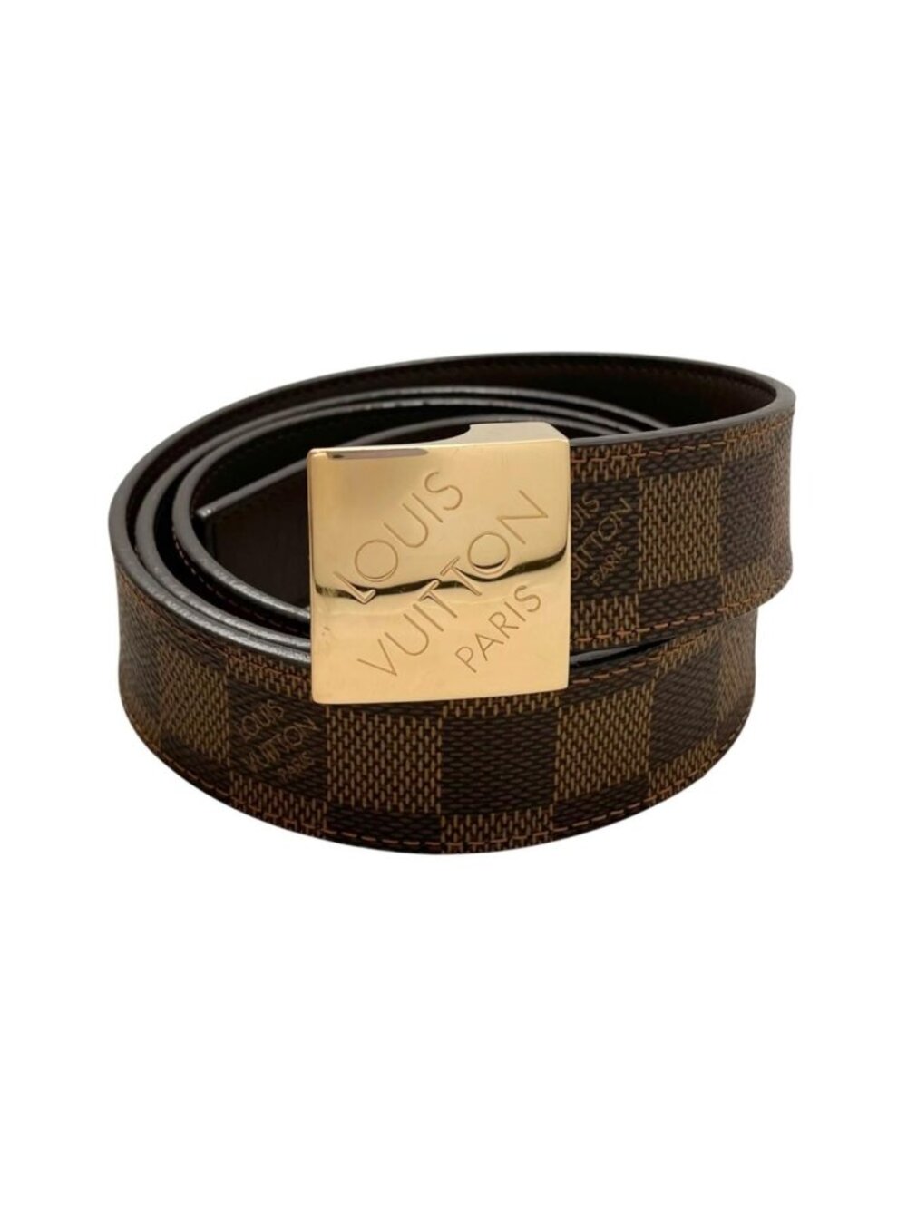 Louis Vuitton Belt Ceinture Carre Damier Ebene Logo Buckle Gold - Picture 1 of 9